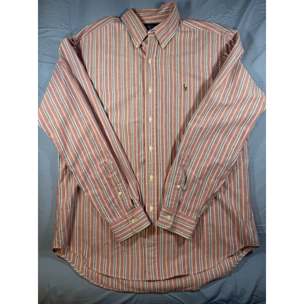 Ralph Lauren Men's Classic Fit Red & Blue Long Sleeve Button Up Shirt Size Large